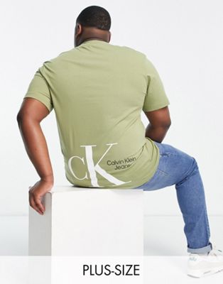 Calvin Klein Jeans Big & Tall dynamic back print logo boxy fit t-shirt in khaki - ASOS Price Checker
