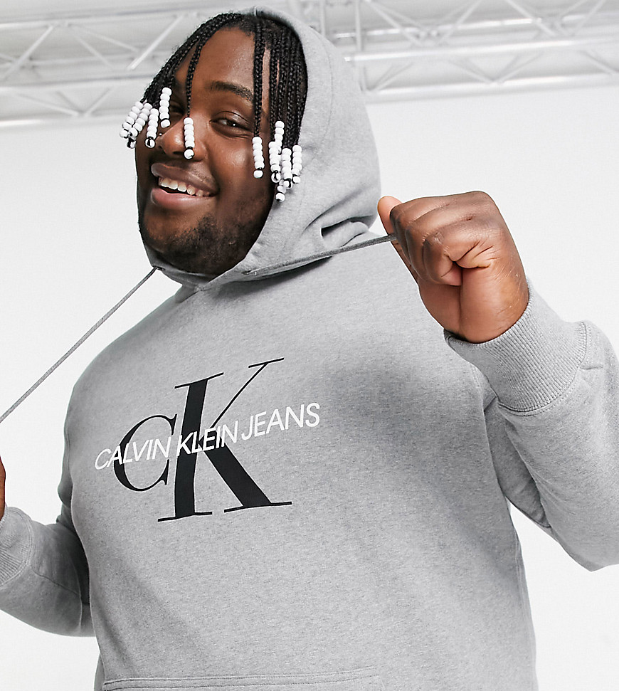 Calvin Klein Jeans big & tall - exclusief bij asos - hoodie met iconisch monogram in grijs
