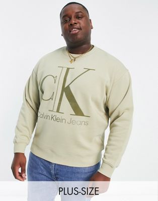Calvin Klein Jeans Big & Tall high shine institutional logo sweatshirt in stone