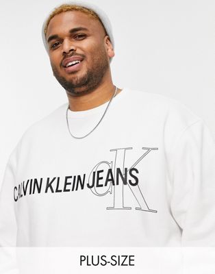 Calvin Klein Jeans Big & Tall institutional graphic logo sweatshirt in white