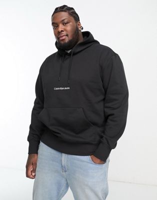 Calvin Klein Jeans Big & Tall institutional monogram chest logo hoodie in black - ASOS Price Checker