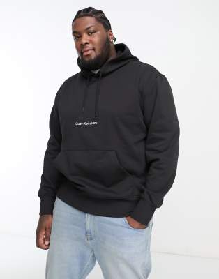 Calvin Klein Jeans Big & Tall institutional monogram chest logo hoodie in black