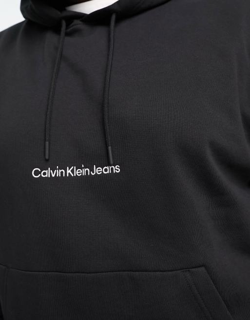 Calvin Klein Jeans Big & Tall institutional monogram chest logo hoodie in  black