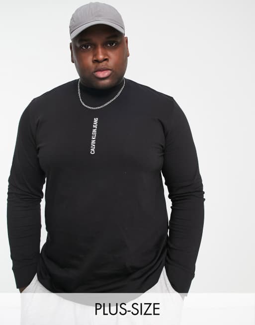 Calvin Klein Jeans – Big & Tall – Institutional – Svart t-shirt med långa ärmar och logga baktill och framtill