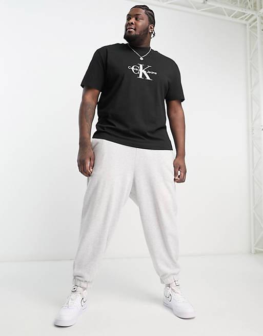 Calvin Klein Jeans Big & Tall monogram chest logo oversized T-shirt in black  | ASOS