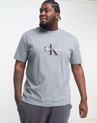 Calvin Klein Jeans Big & Tall monogram chest logo oversized t-shirt in gray  | ASOS
