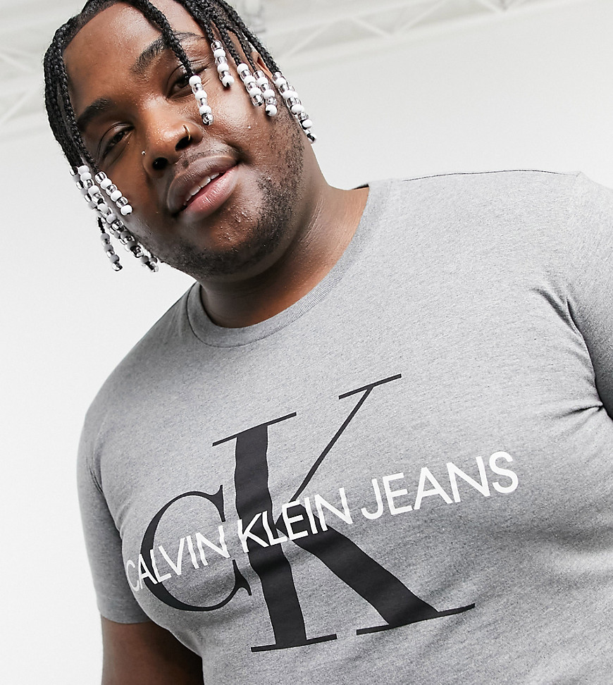 Calvin Klein Jeans Big & Tall monogram logo slim fit T-shirt in gray-Grey