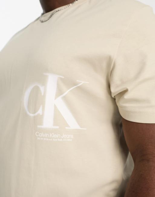 Calvin Klein Jeans Big & Tall off placed monogram logo t-shirt in beige