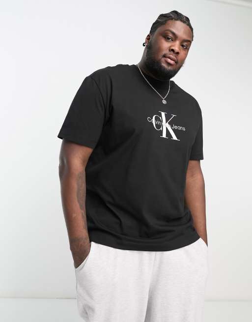 Calvin Klein Jeans – Big & Tall – Oversize-T-Shirt in Schwarz mit  Monogramm-Logo auf der Brust | ASOS