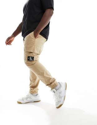 Calvin Klein Jeans Big & Tall washed skinny cargo pants in beige - ASOS Price Checker