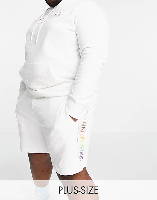 Calvin Klein Jeans Big & Tall Pride rainbow side logo shorts in white