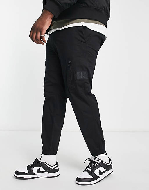 Calvin Klein Jeans Big & Tall skinny washed cargo trousers in black | ASOS