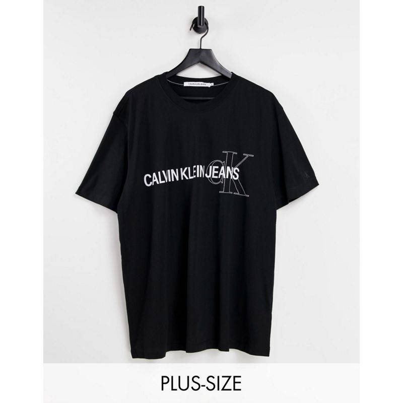 Calvin Klein Jeans – Big & Tall – T-Shirt in Schwarz mit Grafik