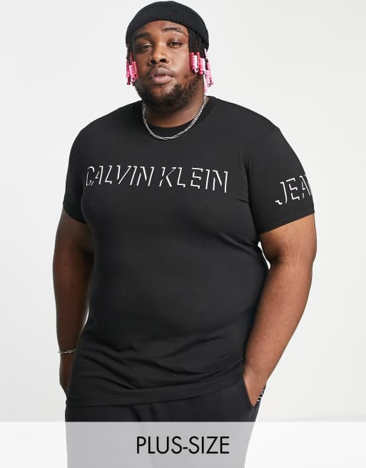 Calvin Klein Jeans Big And Tall T Shirt In Schwarz Mit Schattenlogo Asos