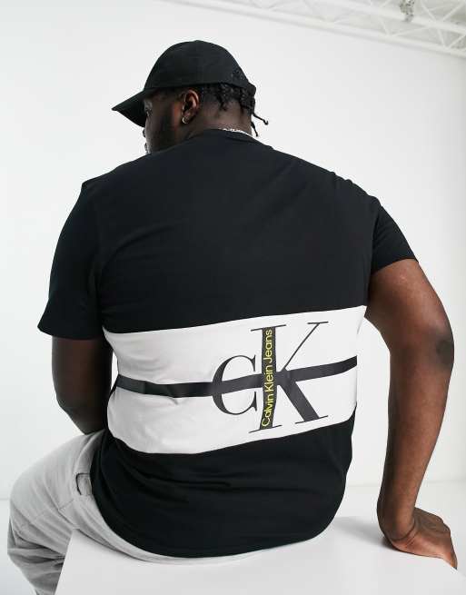 Calvin Klein Jeans - Big & Tall - T-shirt met kleurvlakken en logoprint op de achterkant in zwart