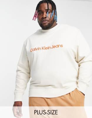 Calvin Klein Jeans Big & Tall two tone monogram sweatshirt relaxed fit in stone - ASOS Price Checker