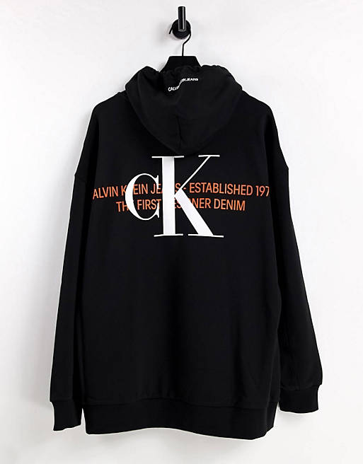 Calvin Klein Jeans Big & Tall urban graphic hoodie in black | ASOS