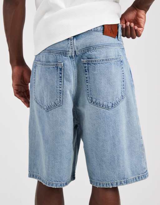 Calvin Klein Jeans - Blå afslappede denimshorts i hørblanding i lys vask, 5 af 5