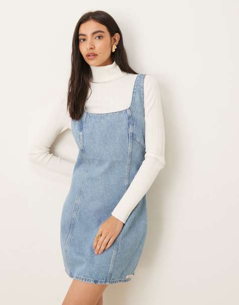Calvin Klein Jeans - Blå forvasket minikjole i denim med stropper - view 1