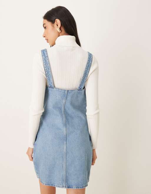 Calvin Klein Jeans - Blå forvasket minikjole i denim med stropper, 4 af 4