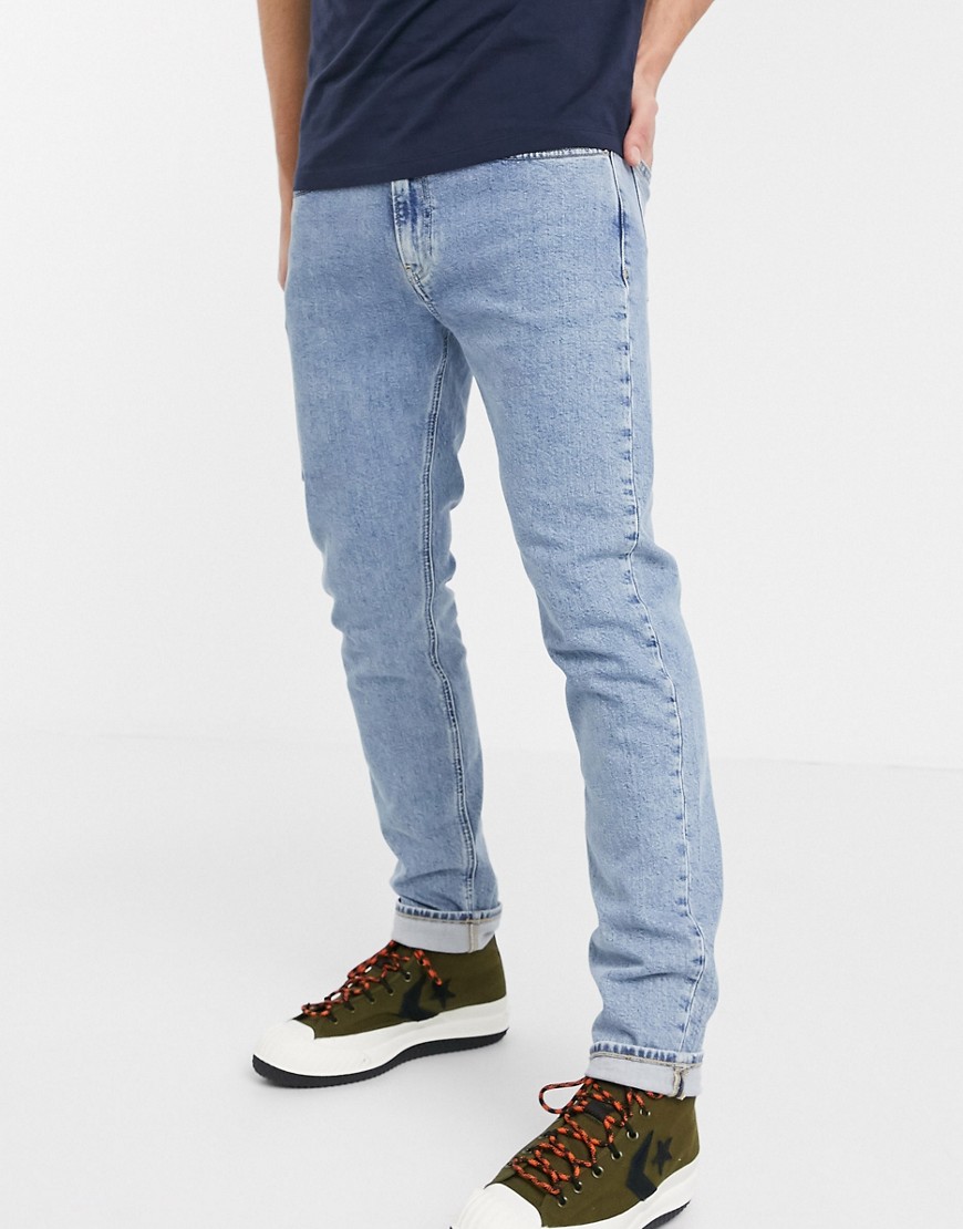 Calvin Klein Jeans – Blå ljustvättade slim jeans i cargostil med avsmalnande passform