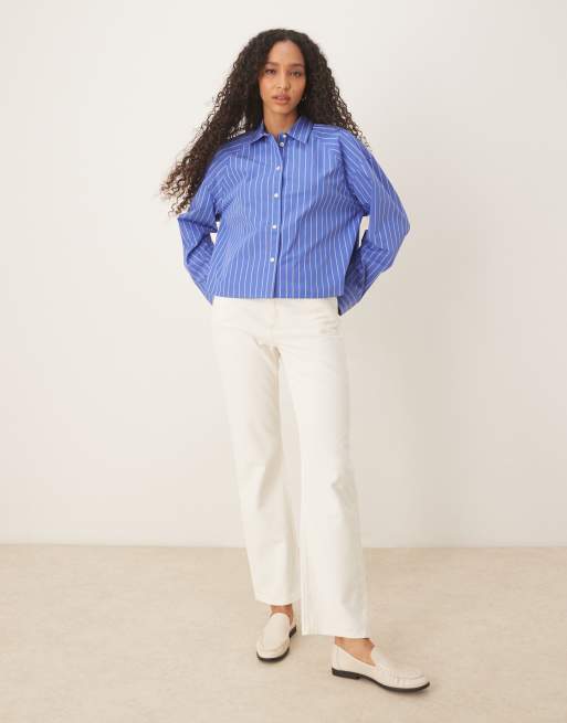 Calvin Klein Jeans - Blå skjorte med striber i firkantet pasform, 4 af 4