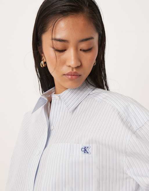Calvin Klein Jeans – Blårandig, avslappnad skjorta i bomullspoplin, 2 av 4