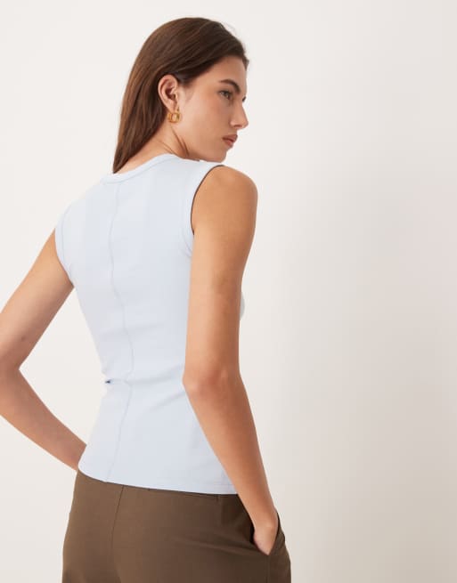 Calvin Klein Jeans – Blekblått, ribbat linne i bomull med logga, 4 av 4