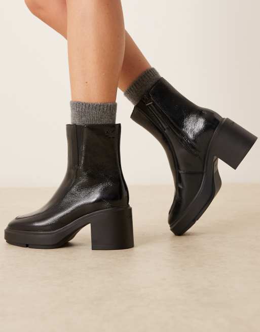Calvin Klein Jeans block heel leather boot in black