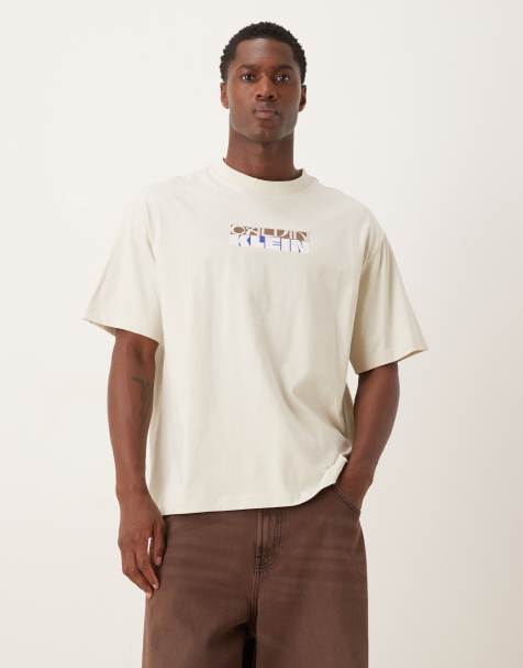 Calvin Klein Jeans block logo t-shirt in off white - view 1
