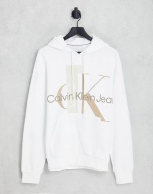 Calvin Klein Jeans blocking capsule cotton oversized hoodie in white exclusive to ASOS