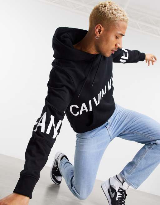 Calvin Klein Jeans blocking logo hoodie in black