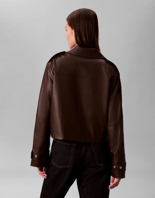 Calvin Klein Jeans - Blouson style motard en cuir - Marron chocolat, 4 de 4