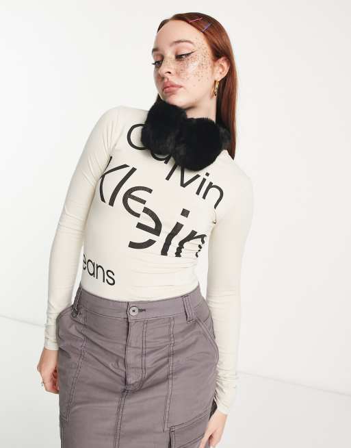 Calvin Klein Jeans - Body color guscio d'uovo con logo spesso scomposto