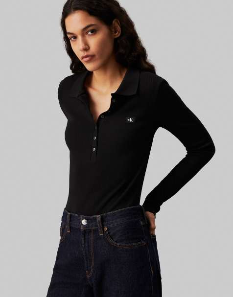 Calvin Klein Jeans - Body met geweven label in zwart - view 1