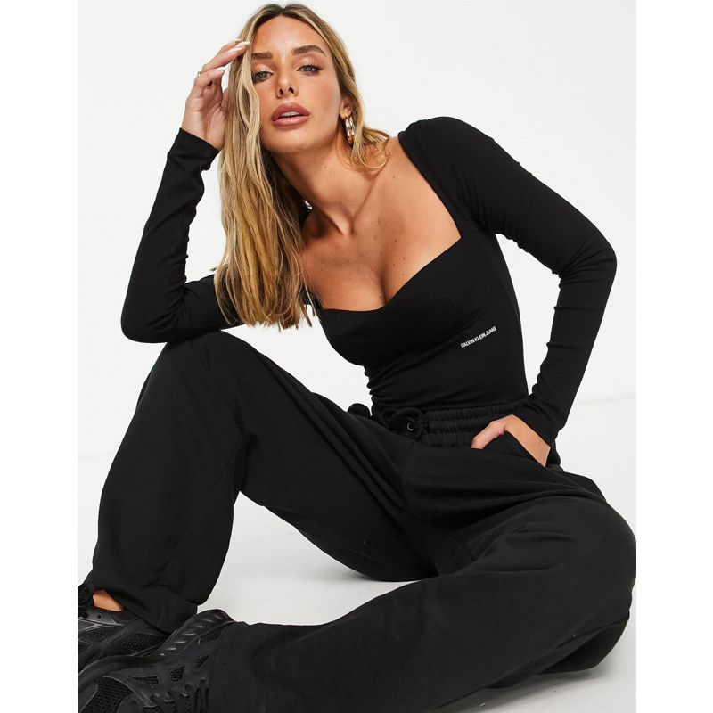 Body Top Calvin Klein Jeans - Body nero con scollo quadrato