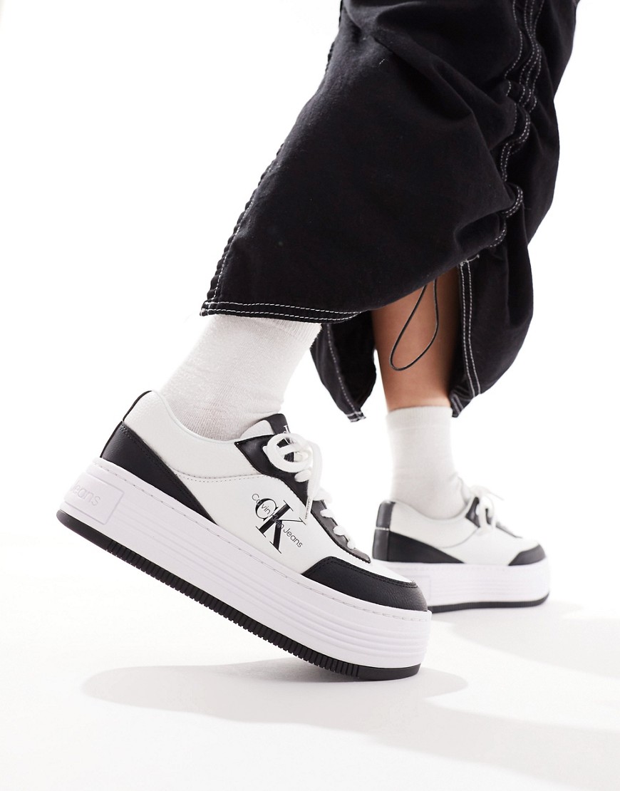Calvin Klein Jeans bold flatform trainers in black & white