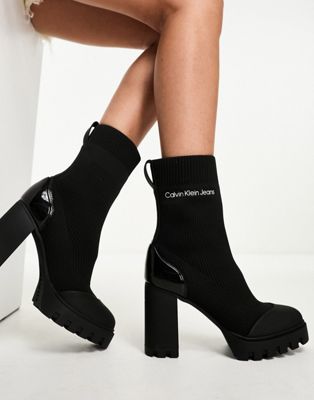 Calvin Klein Jeans platform knit sock boots in black - ASOS Price Checker