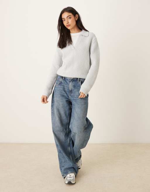 Calvin Klein Jeans boucle polo jumper in grey, 3 of 4