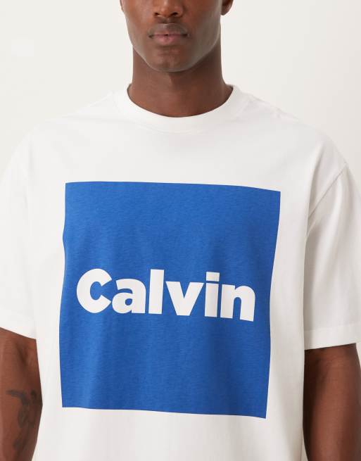 Calvin Klein Jeans box graphic t-shirt in white and blue, 5 of 5