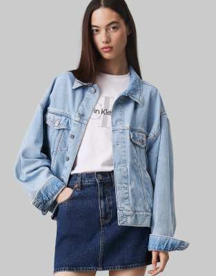 Calvin Klein Jeans Boxy denim jacket in denim medium - view 1