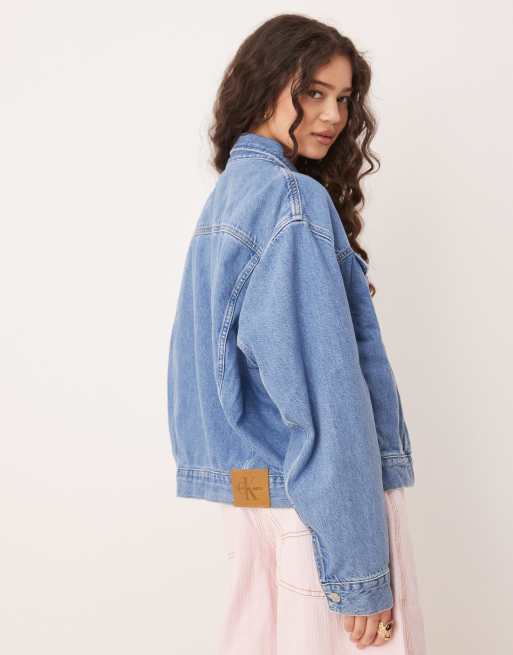 Calvin Klein Jeans boxy denim jacket in mid wash