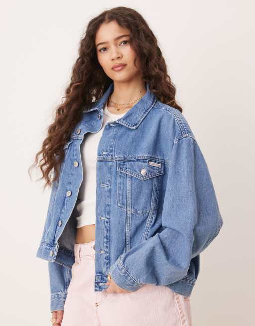 Calvin Klein Jeans boxy denim jacket in mid wash