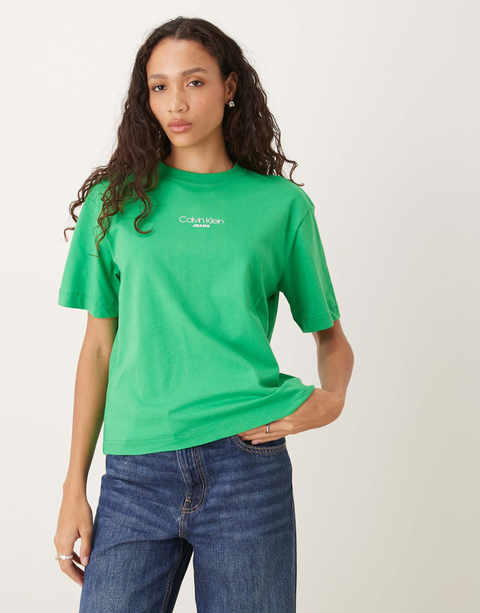 calvin klein jeans boxy fit t-shirt in bright green