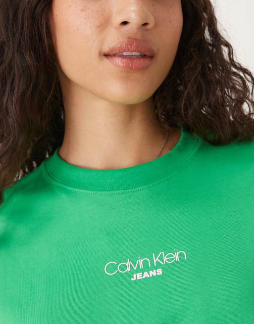 Calvin Klein Jeans boxy fit t-shirt in bright green, 3 of 4