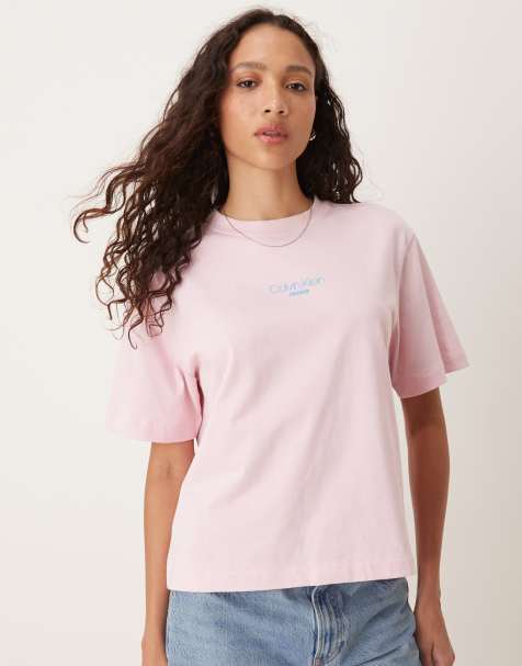 Calvin Klein Jeans boxy fit t-shirt in candy pink - view 1