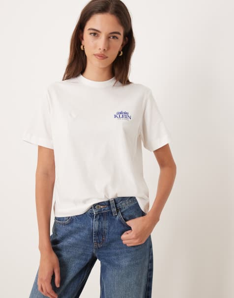 Calvin Klein Jeans boxy graphic logo t-shirt in white - view 1