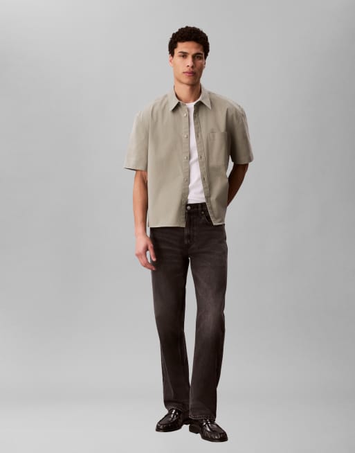 Calvin Klein Jeans boxy relaxed fit short sleeve shirt in khaki, 2 of 4
