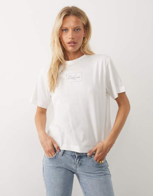 Calvin Klein Jeans boxy T-shirt med stort box-logo i hvid, 2 af 4