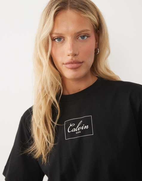 Calvin Klein Jeans boxy t-shirt with bold box logo in black - view 1